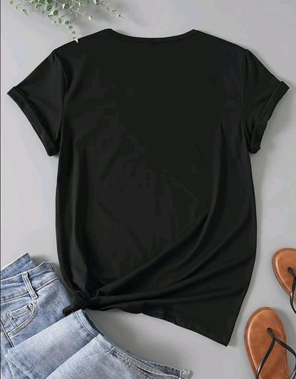 playera para mujer con estampado de Mujer cuello redondo de poliéster, manga corta, patrón de alfabeto, camiseta casual de verano para usar en casa