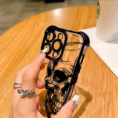 Funda de Calavera Negra Adecuada para iphone 16 15 14 13 12 11 Pro Max X XR XSMAX 8 7 PlUs, Cubierta Trasera Transparente Suave a Prueba de Golpe