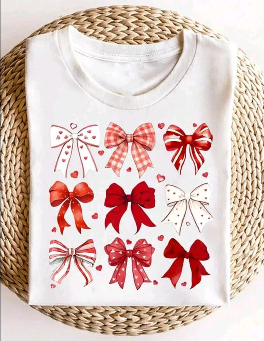 Camiseta Casual para Mujer con Estampado de moñitos roijos v blancos - Mezcla de Poliéster Suave Cuello Redondo, Manga Corta, Tejido de Punto Semi-Transparente, Lavable a Máquina, Camiseta para Usc Diario |Top de Cuello Redondo ! Material Semi-Transpa