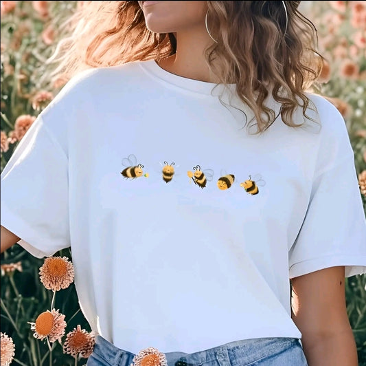 CAMISETA DE MUJER CON DISEÑO PRIMAVERAL DE ABEJITAS BAILANDC