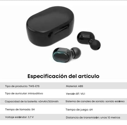 Keluona E7s Audifonos ln-ear Inalámbricos TWS Bluetooth Color Negro Con Luz Lec