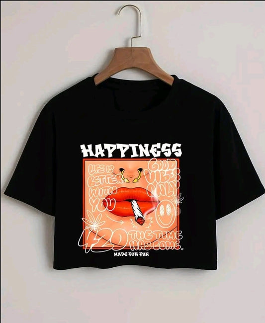 PLAYERA TOP PARA DAMA CON DISEÑO DE HAPPINESS