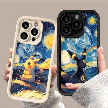 Funda de Pokémon con pintura al 6leo para iPhone, carcasa protectora de silicona suave a prueba de golpes para modelos iphone 16 14, 15 Pro Max, 13, 12,1X XS, XR, 7, 8 PIuS, SE 2020