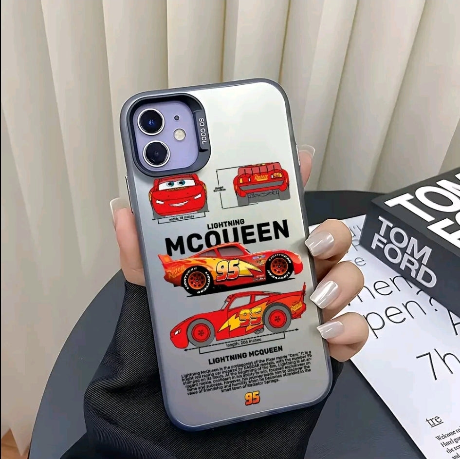 Funda de Teléfono con Logo de Cars Lightning McQueen 95 para iphone 16, 15, 14, 13, 12, 11 Pro Max, X, XR, XS Max, 8, 7 Plus - Cubierta Trasera Mate Antigolpes, Cubierta Trasera Suave Transparente Anticaídas, Funda de Lightning Mcqueen