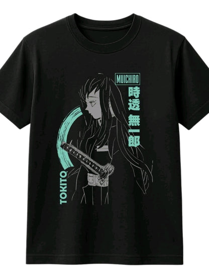Playera Unisex Negra Muichiro Tokitol Camiseta holgada Estampada de anime, Ropa Urbana Streetwear, 100% Algodón, Manga Corta (Rabbit Man)