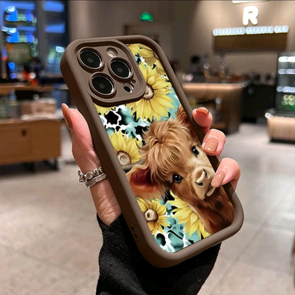 Funda de Teléfono TPU con Patrón de Vaca de las Tierras Altas para iphone 16 15 14 Pro Max 13 12 11 XR XS PluS, a Prueba de Golpes, Protección Completa de Cámara, Cubierta de silicona Delgada y Duradera Funda Protectora para Smartphone