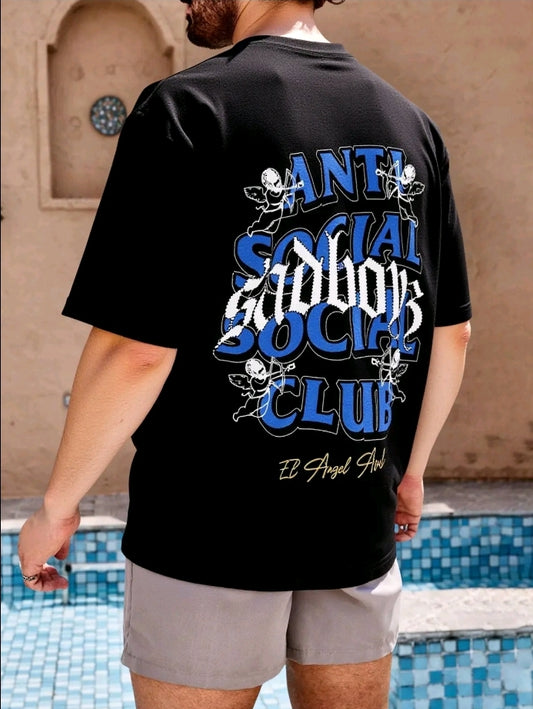 Playera Unisex Oversize Urbano Ant Social Club Sadboys - Letra Azul Angel
