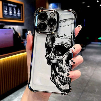 Funda de Calavera Negra Adecuada para iphone 16 15 14 13 12 11 Pro Max X XR XSMAX 8 7 PlUs, Cubierta Trasera Transparente Suave a Prueba de Golpe