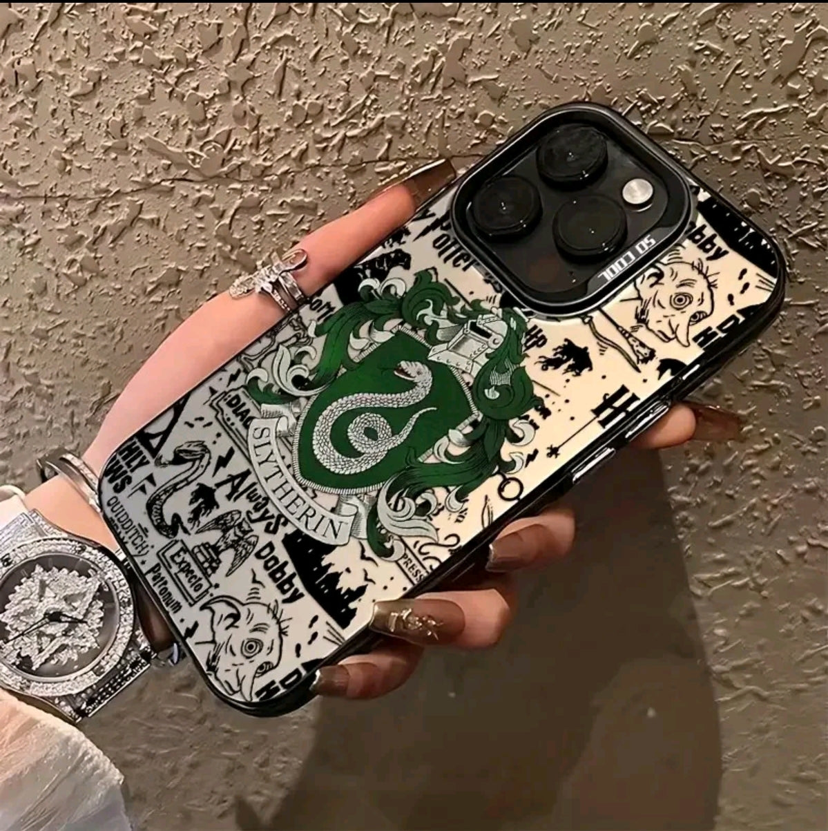 Estuche de teléfono Harry Potter slytherin con simbolo mágico compatible con for iphone 16, 15, 14, 13 11 Pro Max, X, XR, XS Max, 8, 7 Plus, con acabado mate resistente los golpes.