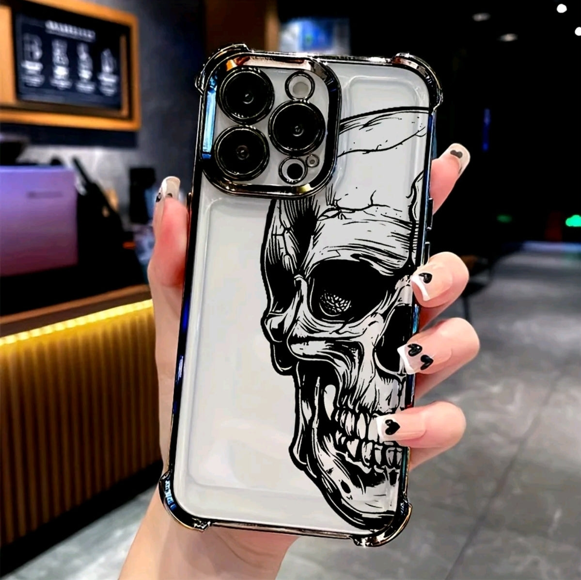 Funda de Calavera Negra Adecuada para iphone 16 15 14 13 12 11 Pro Max X XR XSMAX 8 7 PlUs, Cubierta Trasera Transparente Suave a Prueba de Golpe
