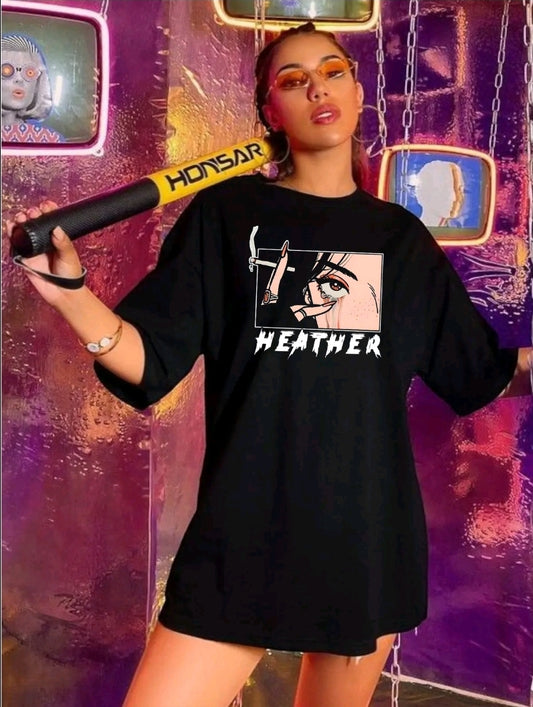 PLAYERA DE CUELLO REDONDO DAMA PARA TODAS LAS EDADES ESTILO URBANO CON ESTAMPADO DE A HEATHER