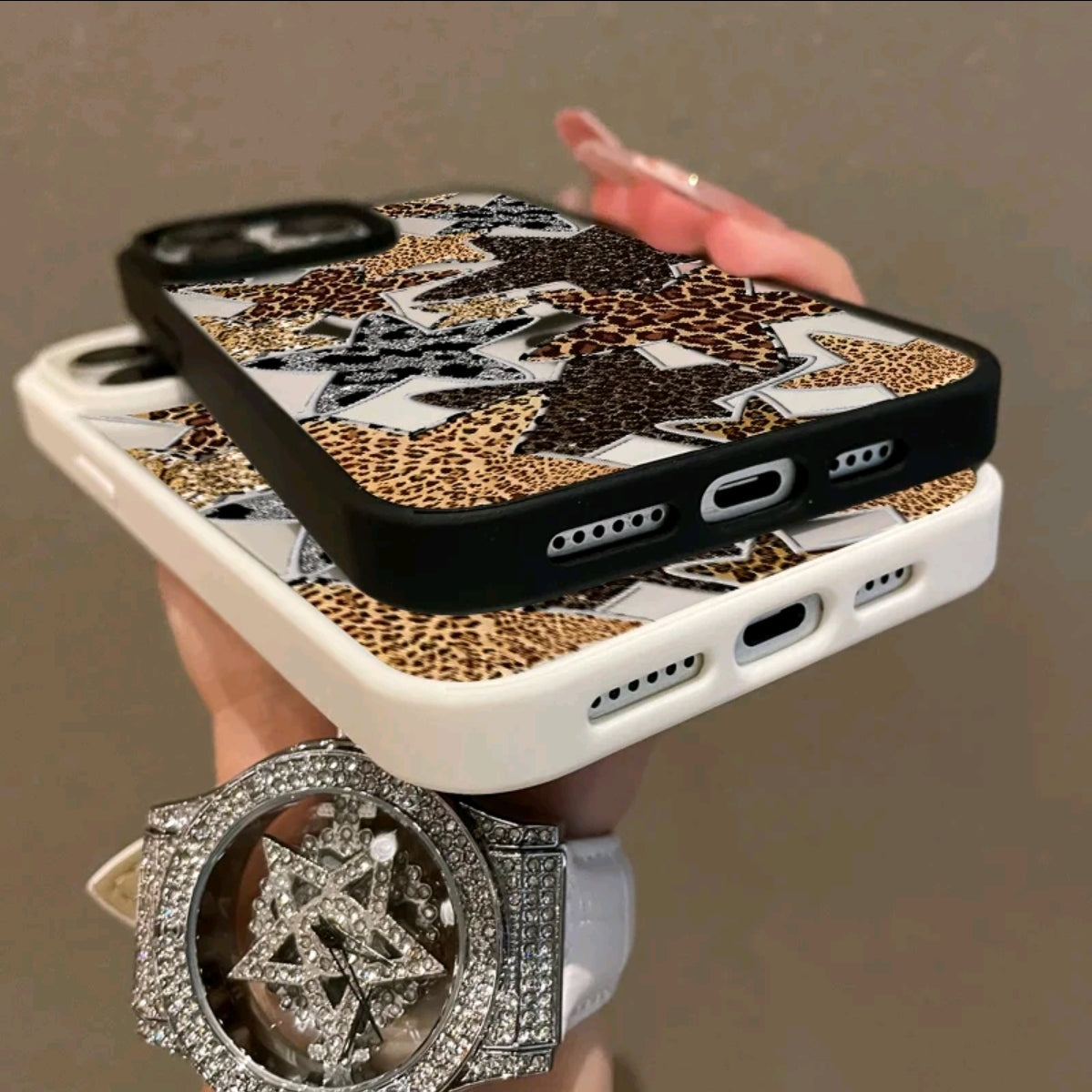 Funda Magnética Premium para iPhone1/12/13/14/15/16/promax con estampado de leopardo v estrella de cinco puntas, diseño y2k, compatible con MagSafe, anti-t -caída, Springtok > ulitra-delgado! Perfecto para uso diario, protector de pantalla, resistenc