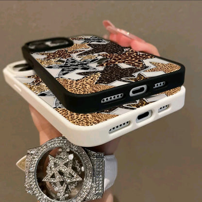 Funda Magnética Premium para iPhone1/12/13/14/15/16/promax con estampado de leopardo v estrella de cinco puntas, diseño y2k, compatible con MagSafe, anti-t -caída, Springtok > ulitra-delgado! Perfecto para uso diario, protector de pantalla, resistenc