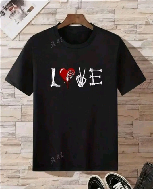 Camiseta de impresión de letra, manga corta con cuello de love hueso informal para verano y primavera, ropa para mujeres
