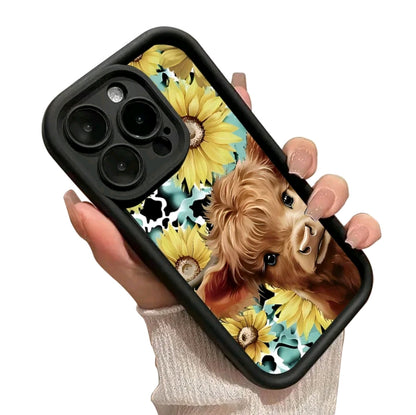 Funda de Teléfono TPU con Patrón de Vaca de las Tierras Altas para iphone 16 15 14 Pro Max 13 12 11 XR XS PluS, a Prueba de Golpes, Protección Completa de Cámara, Cubierta de silicona Delgada y Duradera Funda Protectora para Smartphone