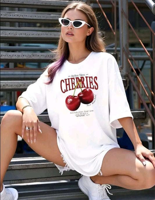 CAMISETA DE ESTILO UNICO CON DISEÑO DE CEREZAS PARA CHICAS