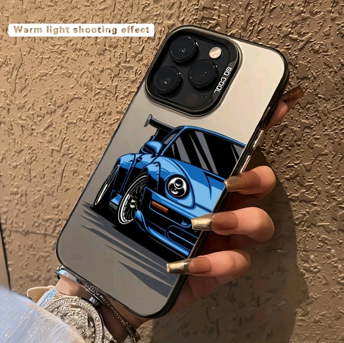 Un estuche de teléfono de impresión de carreras de anime azul plateado IMD colorido adecuado para Apple Series 11, 12, 13, 14, 15, 16 Pro Max