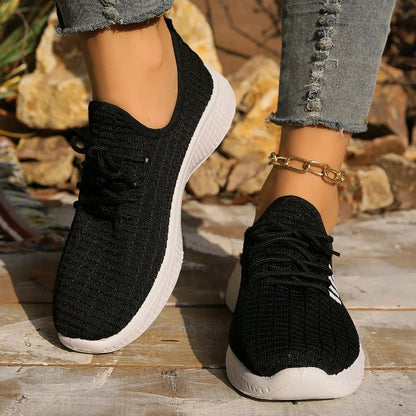 Zapatos casuales de mujer Estilo de punta redonda con comodidad de corte bajo. Cordones de ravas V suela suave antideslizante. Calzado casual deportivo para exterior, transpirable ligero