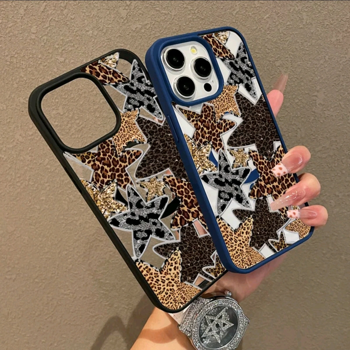Funda Magnética Premium para iPhone1/12/13/14/15/16/promax con estampado de leopardo v estrella de cinco puntas, diseño y2k, compatible con MagSafe, anti-t -caída, Springtok > ulitra-delgado! Perfecto para uso diario, protector de pantalla, resistenc