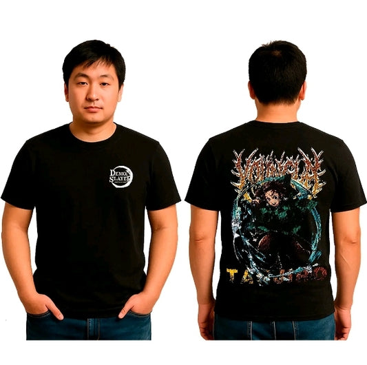Camiseta con estampado de ANIMES TANJIRO- estilo desgastado, Diseño casual - 100% Algodón