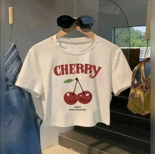 PLAYERA TOP PARA DAMA CON DISEÑO DE CHERRY LOF