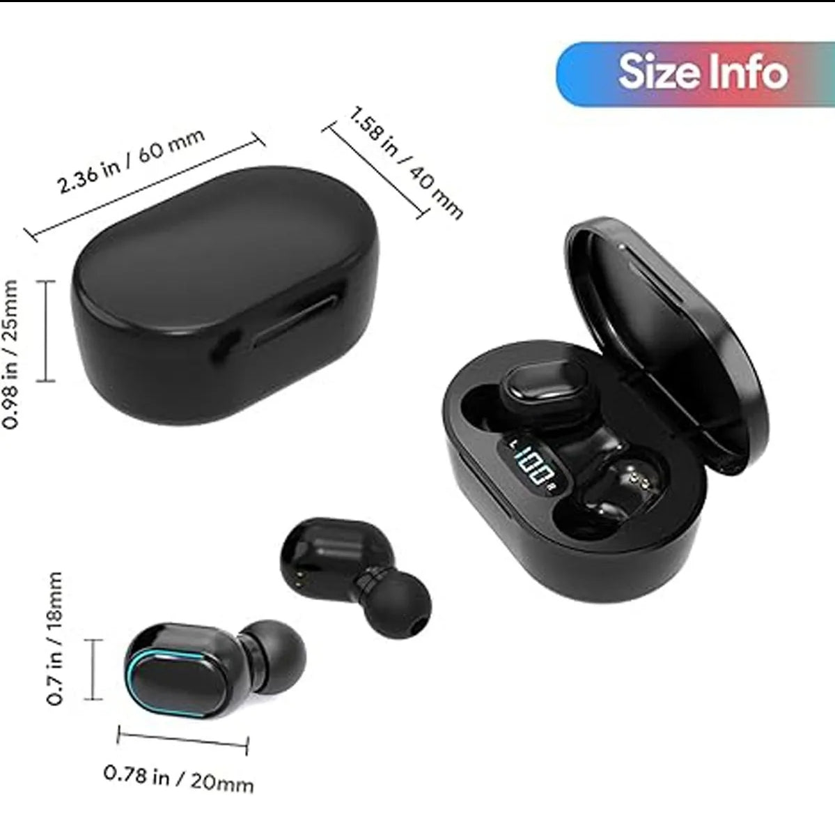 Keluona E7s Audifonos ln-ear Inalámbricos TWS Bluetooth Color Negro Con Luz Lec