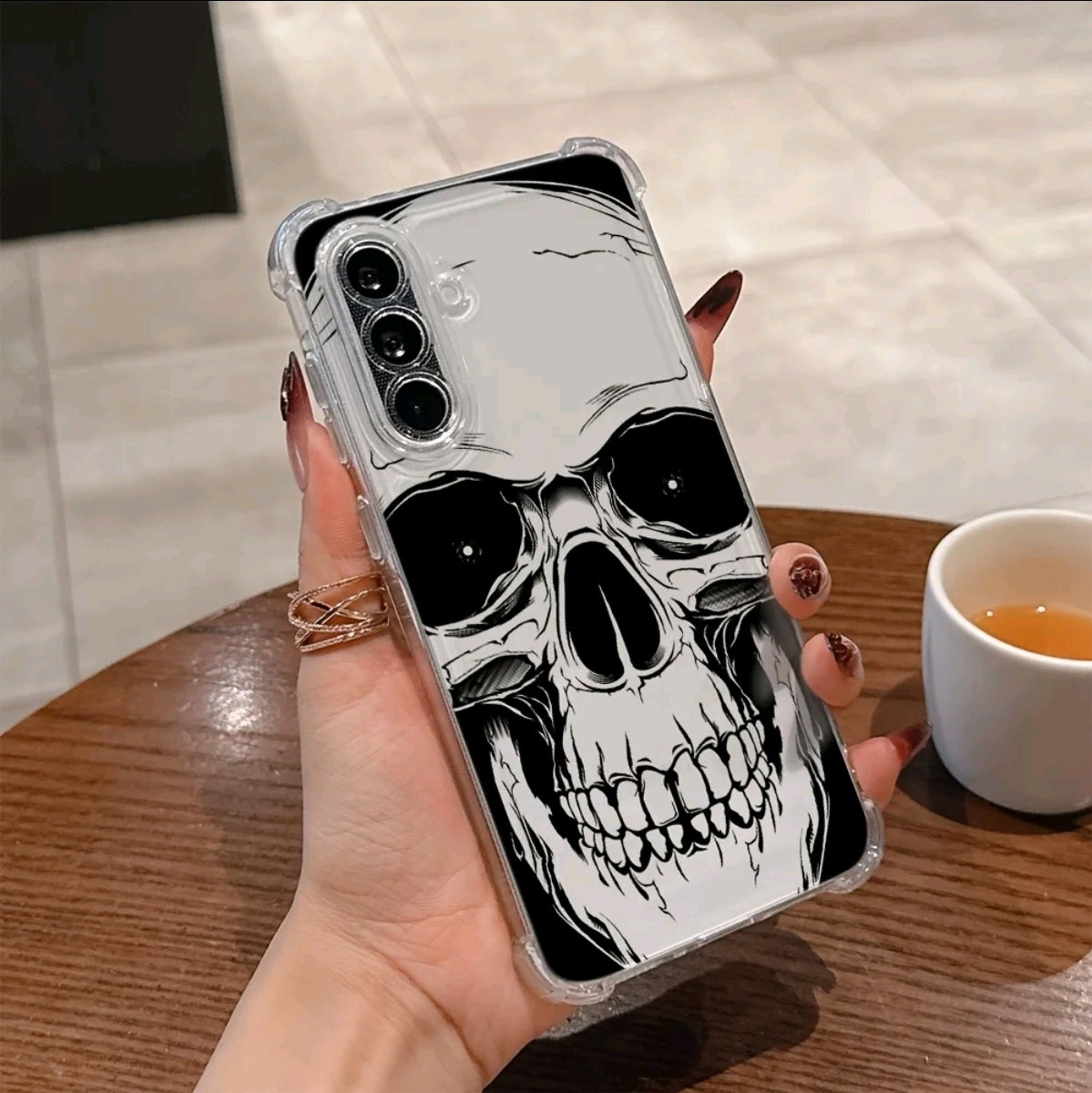 Fundas De Teléfono Con Calavera Negra Para Galaxy $24 S23 $22 FE ULTRA Y AS6 A26 A36 C A55 A35 A06 A16 A05 M14 A24 A34 A54 A15 A05S A25 A23 A33 A53 4G 5G, Cubierta Trasera Suave Antigolpes Transparente