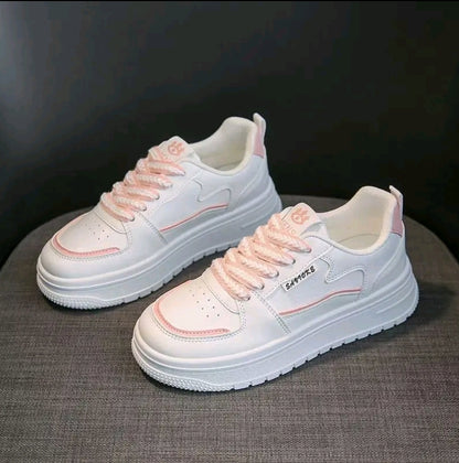Zapatos casuales de mujer Estilo de punta redonda con comodidad de corte bajo. Letras con cordones v suela suave antideslizante. Zapato casual para exterior transpirable > ligero