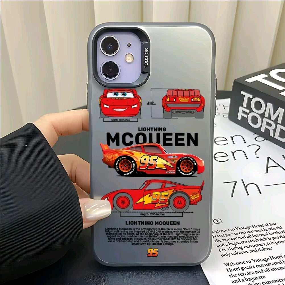 Funda de Teléfono con Logo de Cars Lightning McQueen 95 para iphone 16, 15, 14, 13, 12, 11 Pro Max, X, XR, XS Max, 8, 7 Plus - Cubierta Trasera Mate Antigolpes, Cubierta Trasera Suave Transparente Anticaídas, Funda de Lightning Mcqueen
