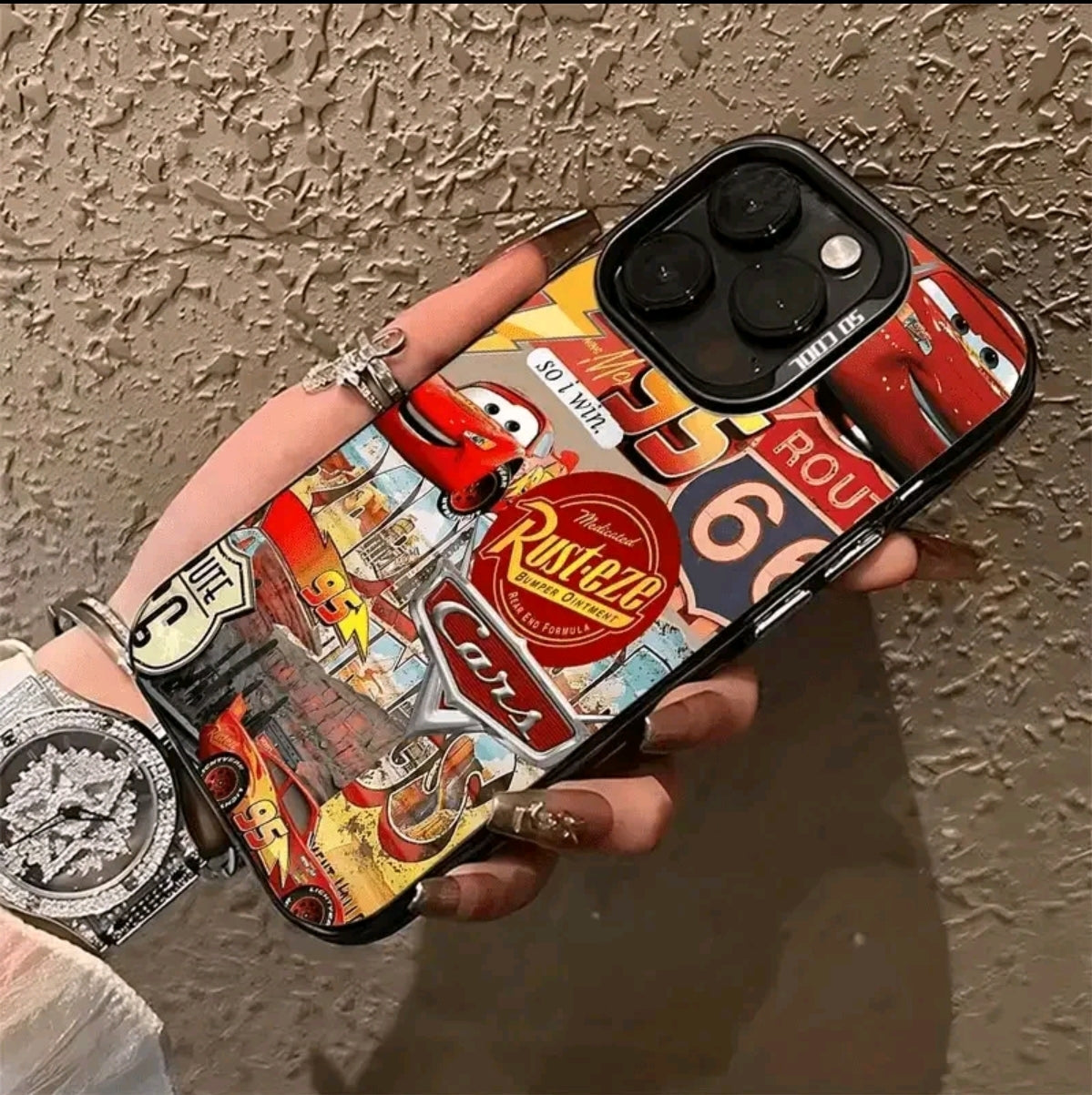 Funda de Teléfono Lightning McQueen para iphone 16 Pro Max/15 Pro/14 PLUS/13 Pro/12 Pro/12/1/1 Pro Max - Material, lmpresión de Graffiti, Carcasa Dura Plateada, Cubierta Protectora Antirrayas v a Prueba de Golpes, Funda Protectora Ultrafina