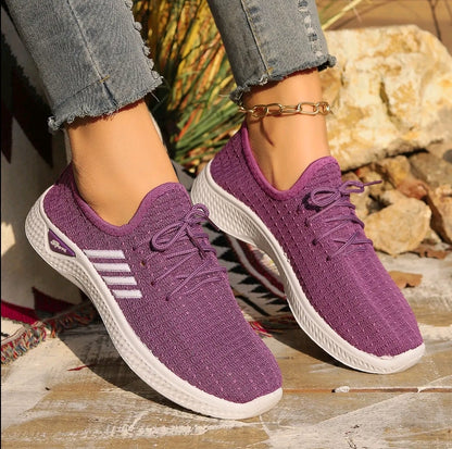 Zapatos casuales de mujer Estilo de punta redonda con comodidad de corte bajo. Cordones de ravas V suela suave antideslizante. Calzado casual deportivo para exterior, transpirable ligero