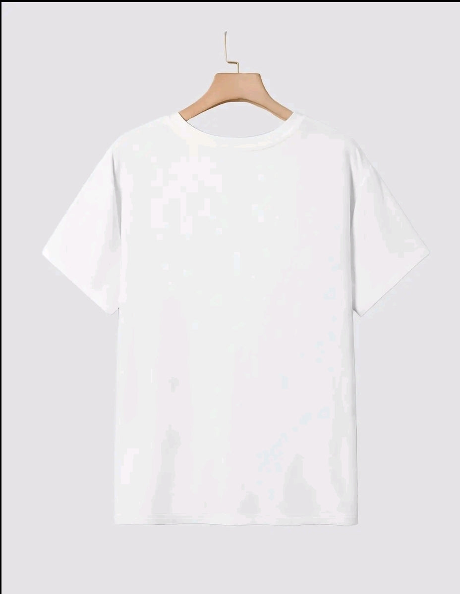 Playera estampada de letras y gatos, manga corta y cuello redondo, top casual para verano y primavera, ropa de mujer