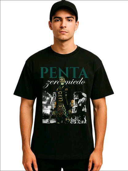 Playera Unisex Negra Penta | Camiseta holgada Estampada de luchador Penta zero m, Ropa Urbana Streetwear, 100% Algodón, Manga Corta (Rabbit Man)