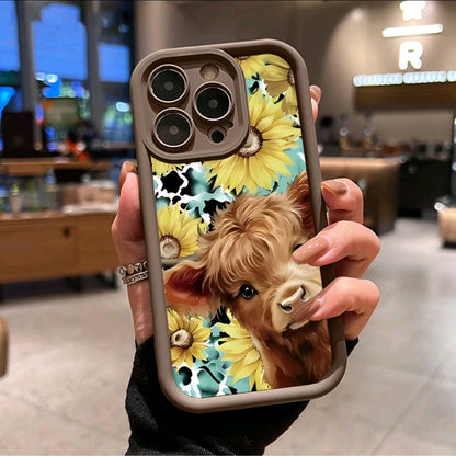 Funda de Teléfono TPU con Patrón de Vaca de las Tierras Altas para iphone 16 15 14 Pro Max 13 12 11 XR XS PluS, a Prueba de Golpes, Protección Completa de Cámara, Cubierta de silicona Delgada y Duradera Funda Protectora para Smartphone