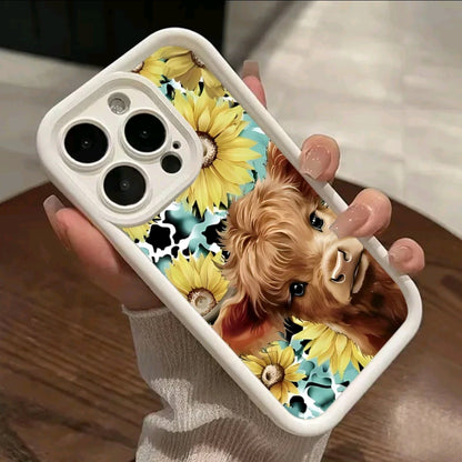 Funda de Teléfono TPU con Patrón de Vaca de las Tierras Altas para iphone 16 15 14 Pro Max 13 12 11 XR XS PluS, a Prueba de Golpes, Protección Completa de Cámara, Cubierta de silicona Delgada y Duradera Funda Protectora para Smartphone