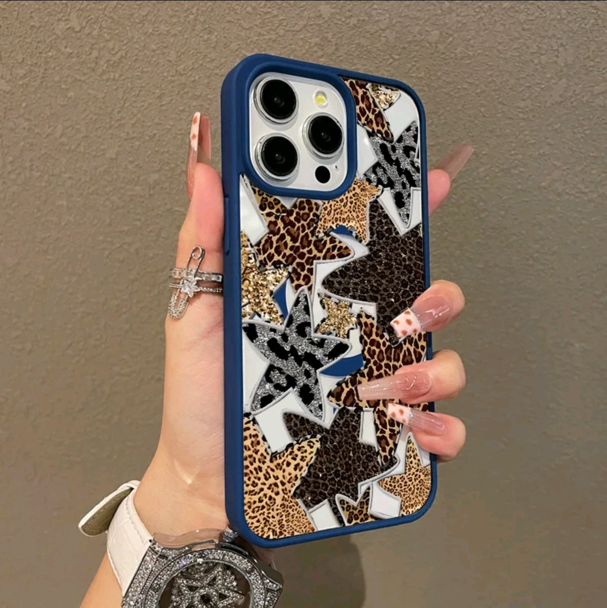 Funda Magnética Premium para iPhone1/12/13/14/15/16/promax con estampado de leopardo v estrella de cinco puntas, diseño y2k, compatible con MagSafe, anti-t -caída, Springtok > ulitra-delgado! Perfecto para uso diario, protector de pantalla, resistenc