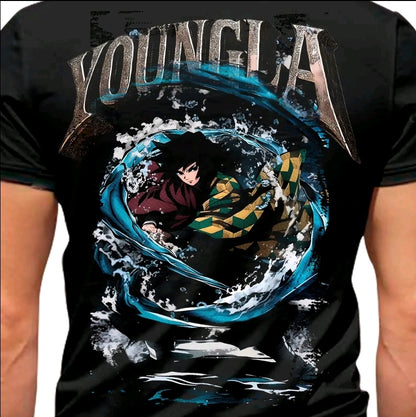 Camiseta con estampado de YOUNGLA ANIMES CAZADOR DE DEMONIOS-camiseta negra-100% Algodón