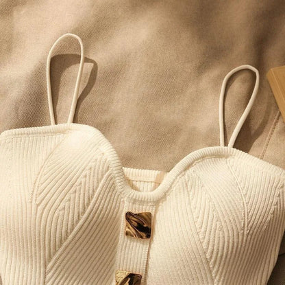 (🌍 PRODUCTO INTERNACIONAL) Chaleco Escotado Tejido Sexy Con Botones Para Mujer