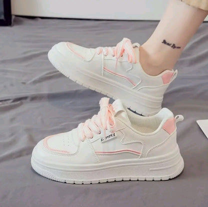 Zapatos casuales de mujer Estilo de punta redonda con comodidad de corte bajo. Letras con cordones v suela suave antideslizante. Zapato casual para exterior transpirable > ligero