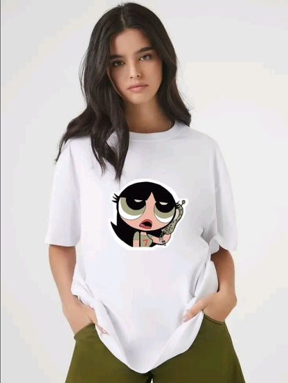 CAMISETA DE MUJER CON ESTILO DE CHICA REBEL DE CON DIBUJO ANIMADO PARA TODaS LAa edADEs