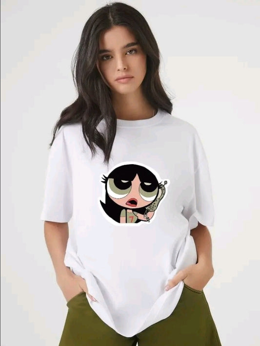 CAMISETA DE MUJER CON ESTILO DE CHICA REBEL DE CON DIBUJO ANIMADO PARA TODaS LAa edADEs